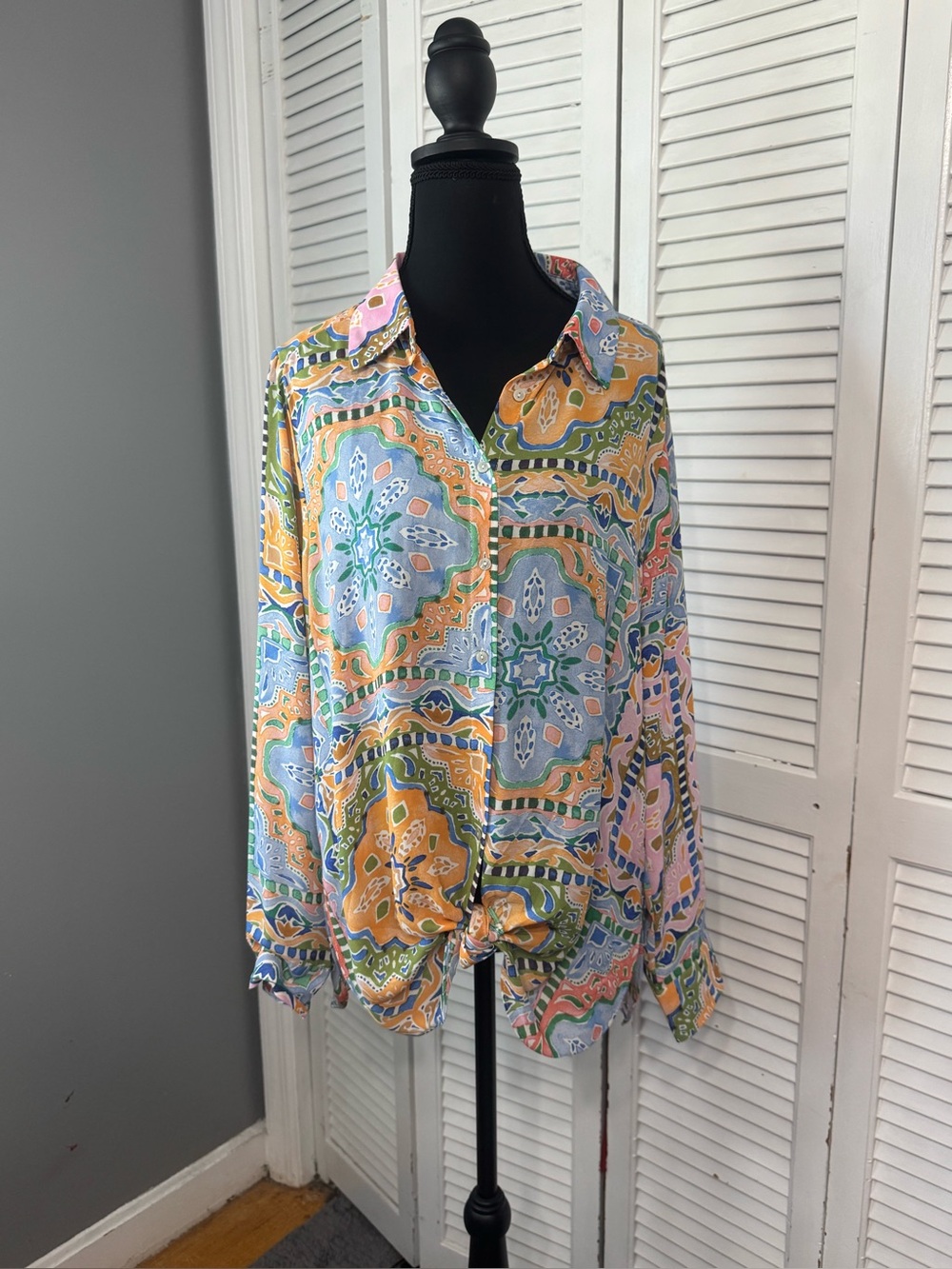 Rose & Olive Multicolor Boho Grandma core Pastel Paisley Button-Down Shirt Large